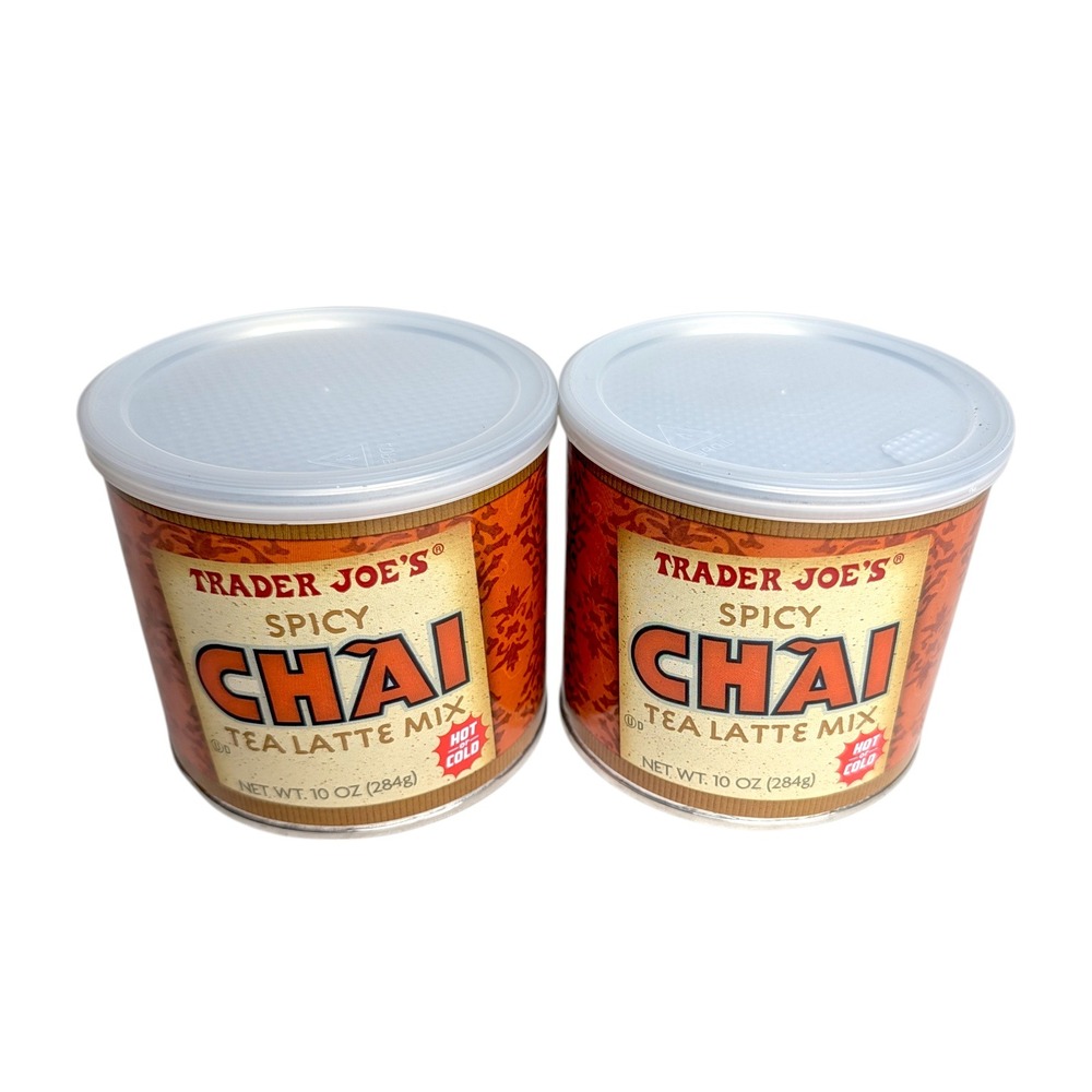 Trader Joes Spicy Chai Tea Latte Mix 10 oz Canister Lot of 2 Hot‎ or Cold Drink - Picture 3 of 4